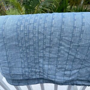 West Elm Linen/Cotton Duvet Marine Blue Queen Reese Linen